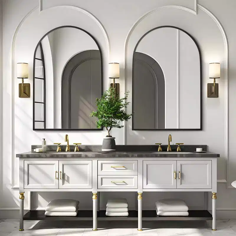 36 x 24 Black Modern Arched Wall Mirror, Aluminum Alloy Thin-Frame, Bathroom Hanging Mirror for Over Sink, Entryway, Bedroom, Vanity