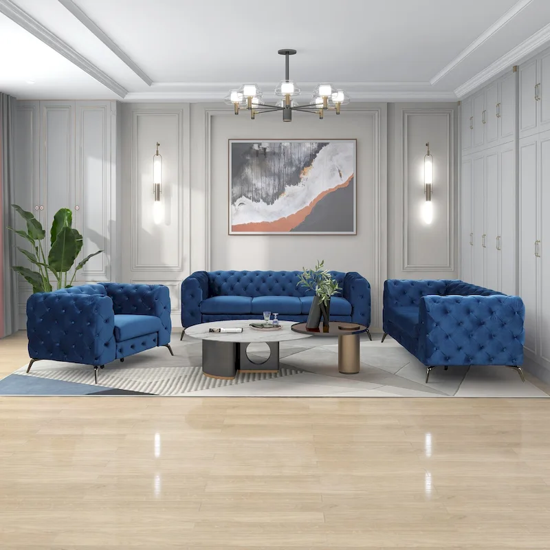 Velvet 3-Piece Sofa Sets(Three Seat Sofa/Loveseat and Single Chair)