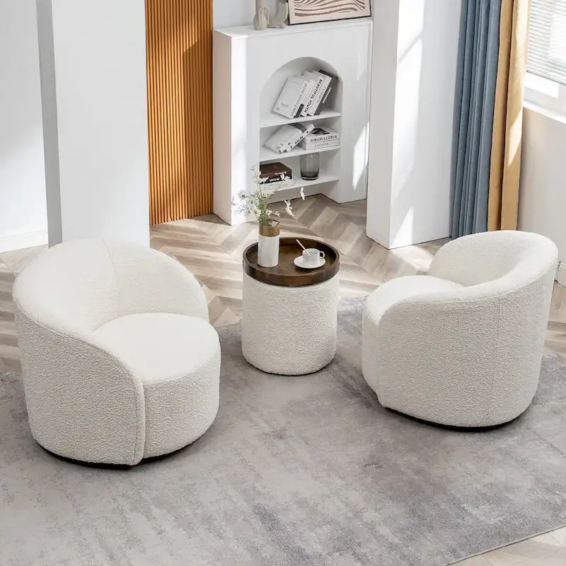 KINWELL 34 Wide Upholstered Swivel Accent Barrel Chair (Set of 2)