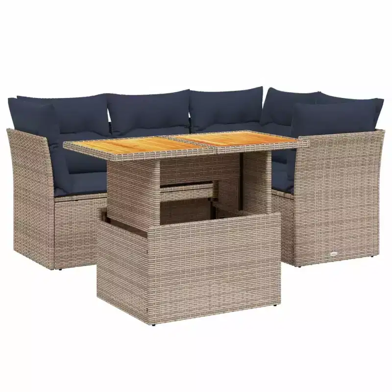 vidaXL 5 Piece Patio Sofa Set with Cushions Poly Rattan