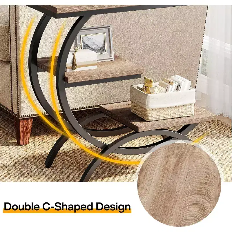 Tribesigns Industrial 3-Tier C-Shaped Accent Table