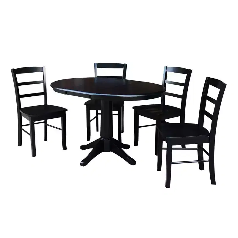 36" Rosemont Round Extendable Dining Table with Drop Leaf, 4 Chairs Set - International Concepts