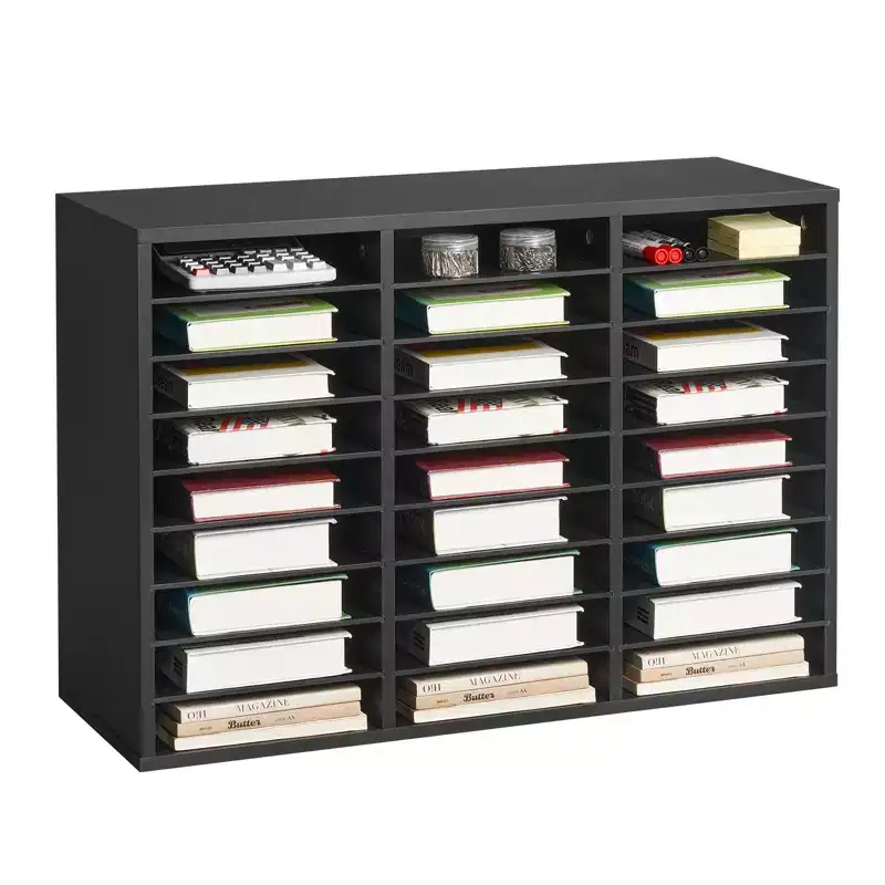 Literature Organizer, 27 Compartments Office Mailbox with Removable Shelves, Wooden Mailbox Sorter Particle Board, Black