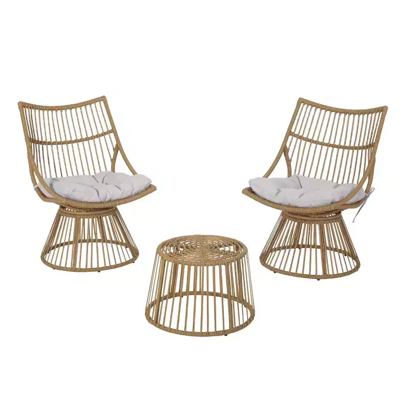 3pc Caryl Outdoor Wicker Chat Set with Cushions
