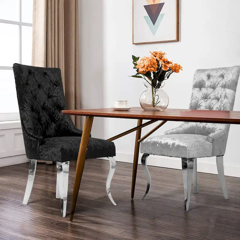 Ice Velvet Button Tufted Dining Chair High Wingback