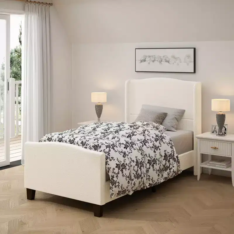 All-Size Wooden Platform Bed Frame with Teddy Upholstered Headboard, No Box Spring Needed