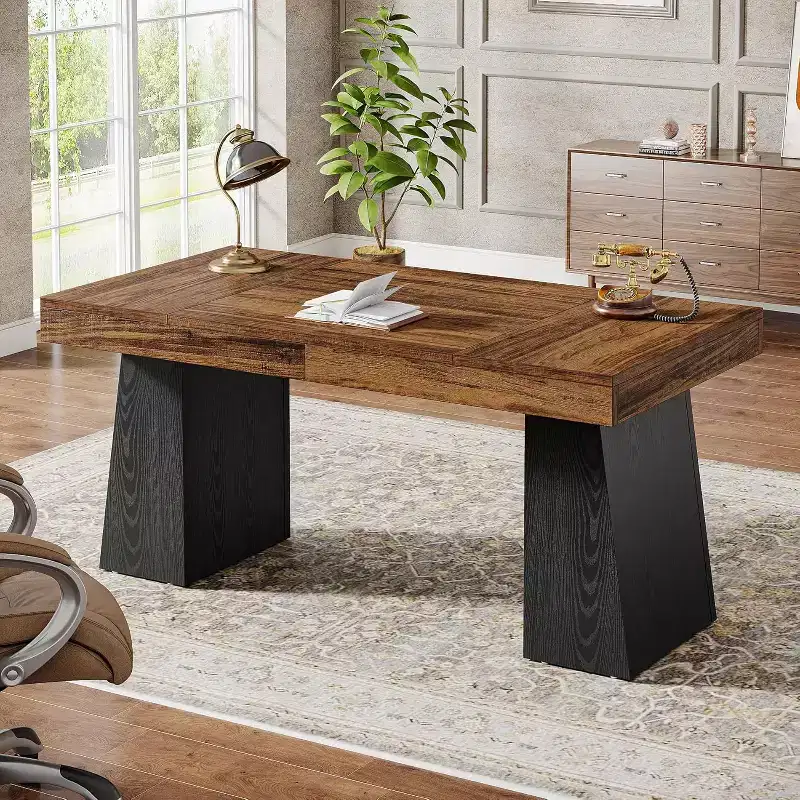Lantine 55 Inches Home Office Executive Desk with Double Trapezoid Base