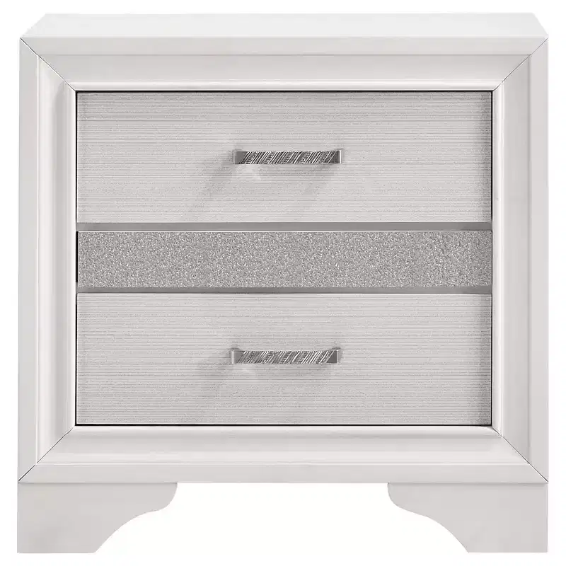 Black / White 2-Drawer Nightstand with Rhinestone Pulls, for 1