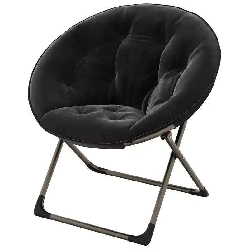 Saucer Chair, Comfy Chair Faux Fur Lounge Moon Chair with Folding Metal Frame, Flower Accent Seat