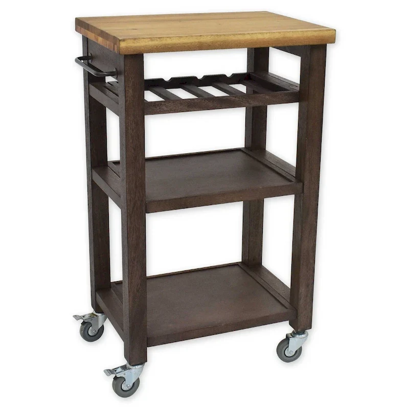 Steve Silver Bautzen Solid Acacia Wood Rolling Utility Cart