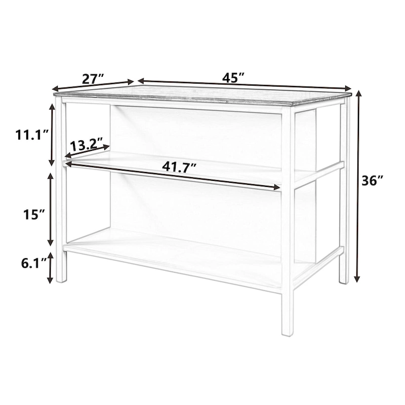 Topmax Solid Wood Rustic 45 Stationary Kitchen Island