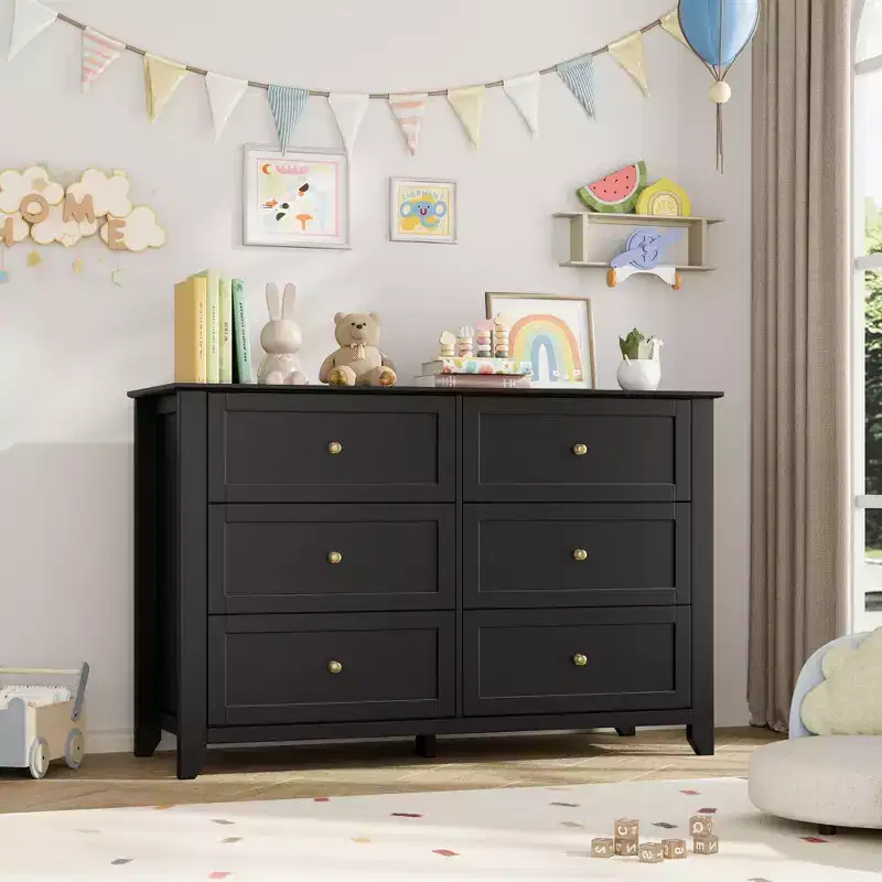 6 Drawer Dresser for Bedroom, Modern MDF Chest of Drawers with Deep Storage and Metal Knobs for Hallway Entryway