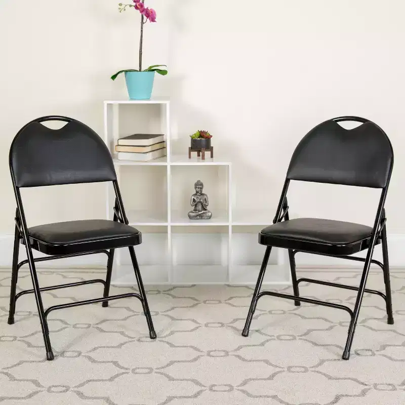 Extra Large Ultra-Premium Triple Braced Metal Folding Chair with Easy-Carry Handle