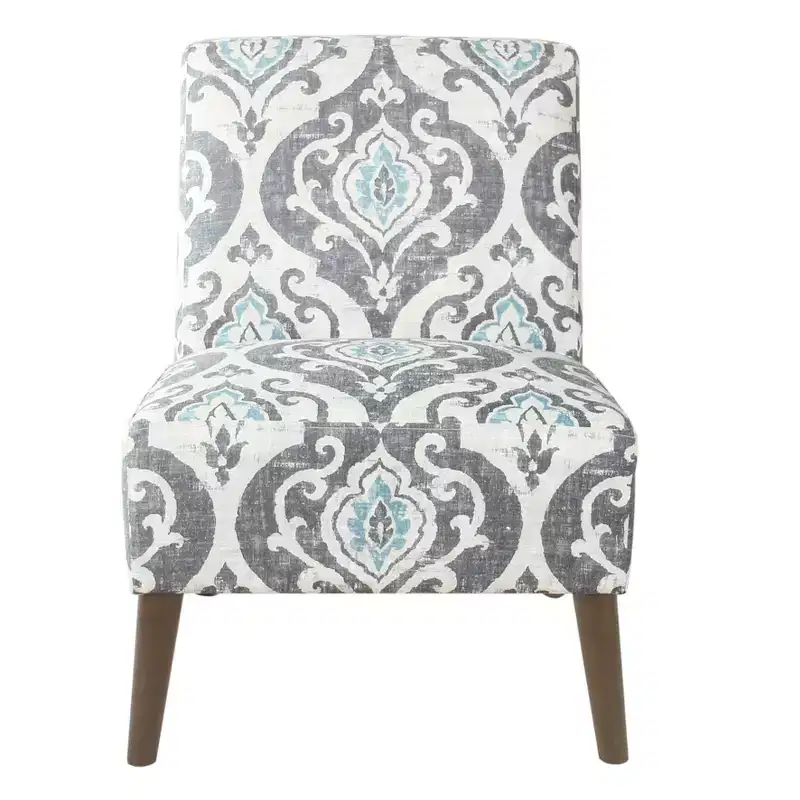 Modern Armless Accent Chair Blue, Upholstered Slipper Chair, Plywood and Hardwood Frame