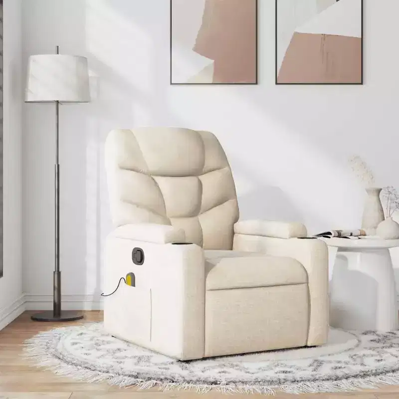 vidaXL Cream Fabric Recliner Chair - 6-Point Vibration Massage, Adjustable Back & Footrest