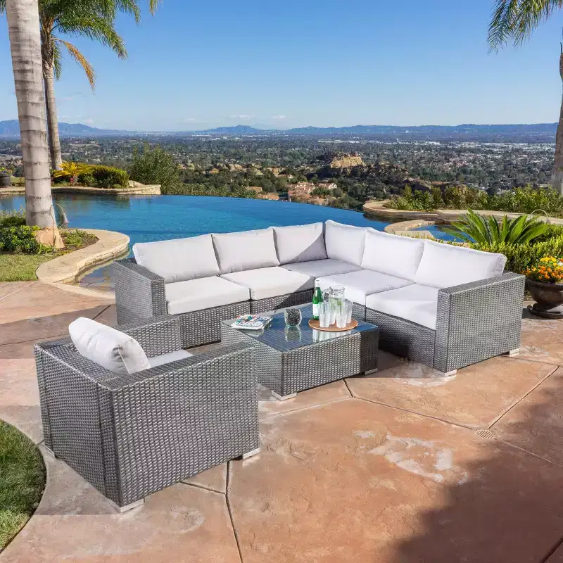 Christopher Knight Home Santa Rosa Outdoor Wicker 6 Seater Sectional Sofa Set with Cushions