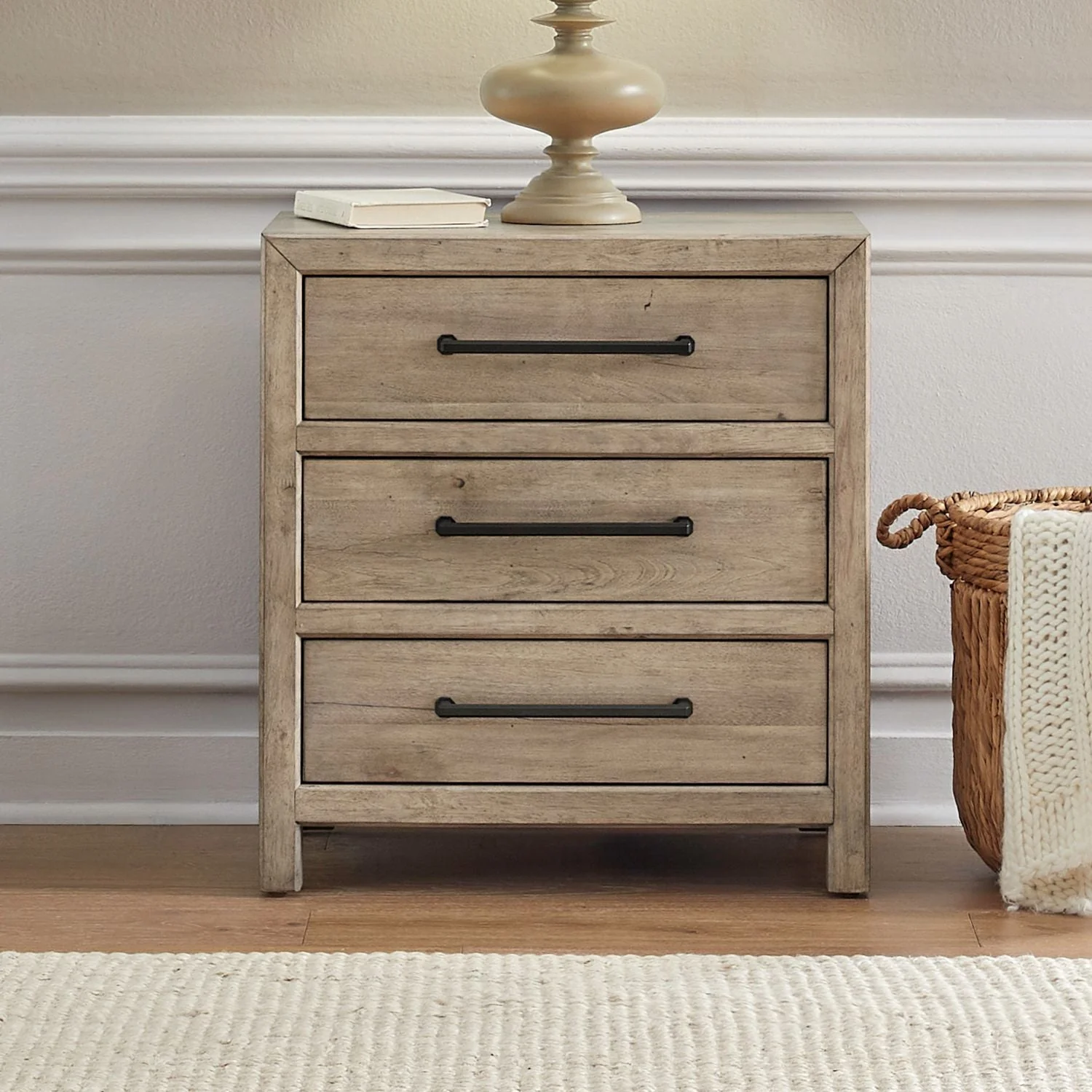 Nightstand With Charging Station - Barley Buff — - Nightstand With Charging Station - Brown Product Features Custom Dark Iron Bar Pull