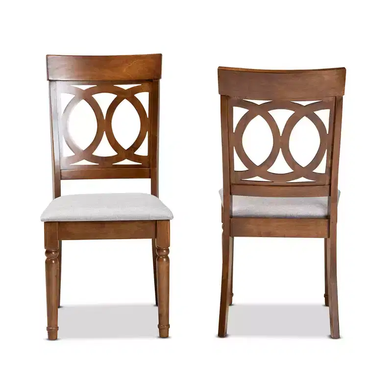 2pc Fabric and Wood Dining Chairs Set Gray/Walnut: Polyester, Spot Clean, Armless