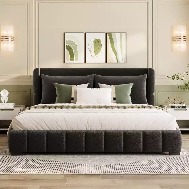 GDFStudio Gonzalez Upholstered Platform Bed with 2 Pillows
