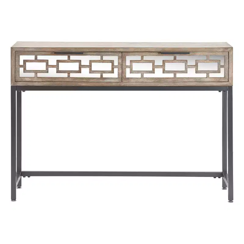 Hayworth Mirrored Console Table Gray - Finch: Modern Storage with Drawers, Antique Finish