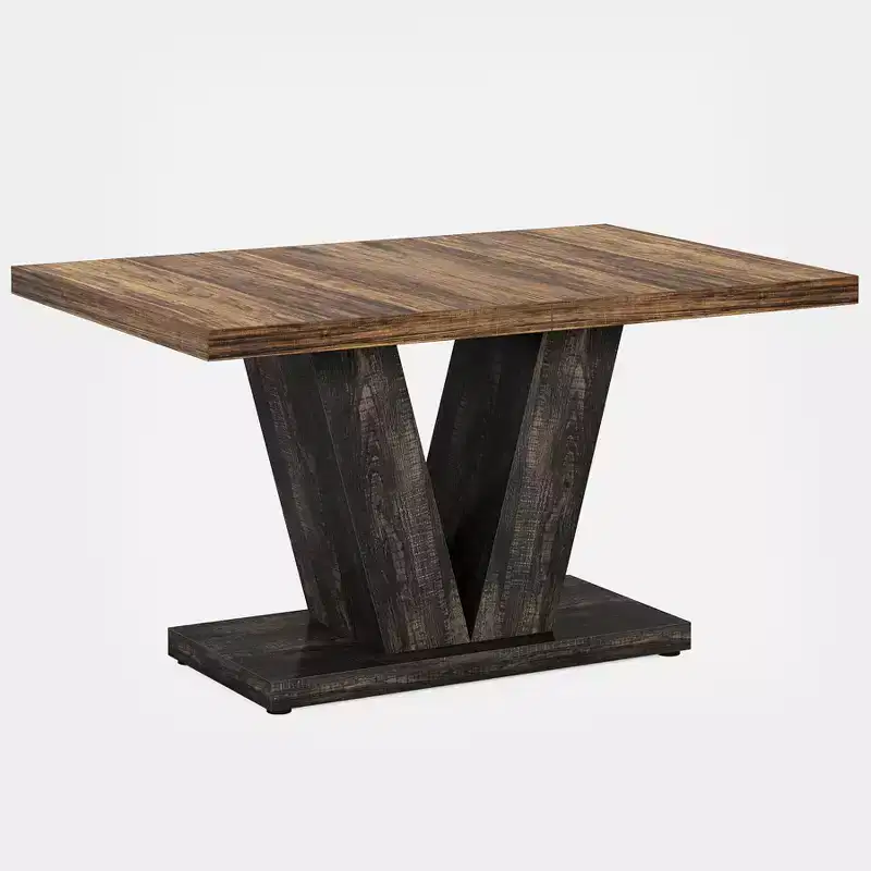 MAYEERTY 47 Inch Farmhouse Dining Table, Wooden Kitchen Dinner Table with Heavy Duty Pedestal Base