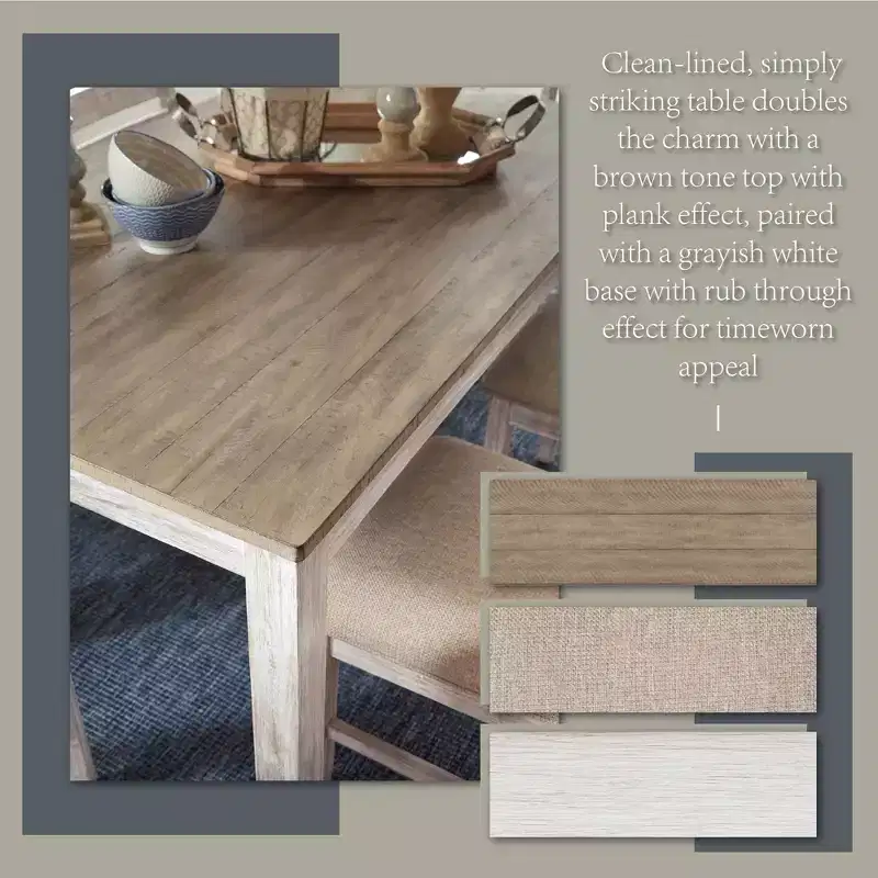 Signature Design by Ashley Set of 7 Skempton Dining Room Table Set Light Brown: Modern 6-Seater Rectangle Non-Extension
