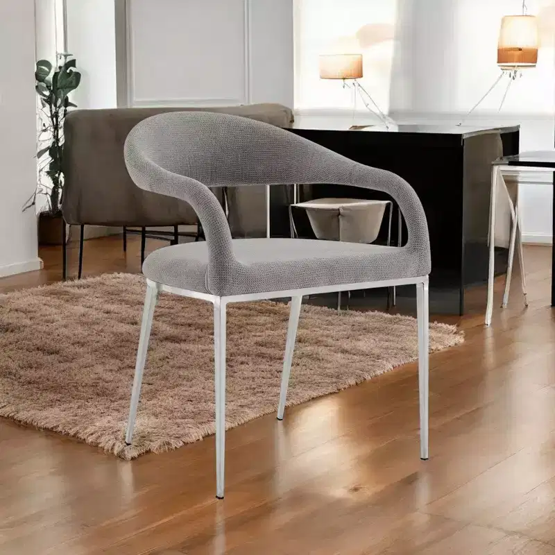 HomeRoots Set of Two Gray And Silver Upholstered Polyester Open Back Dining Arm Chairs