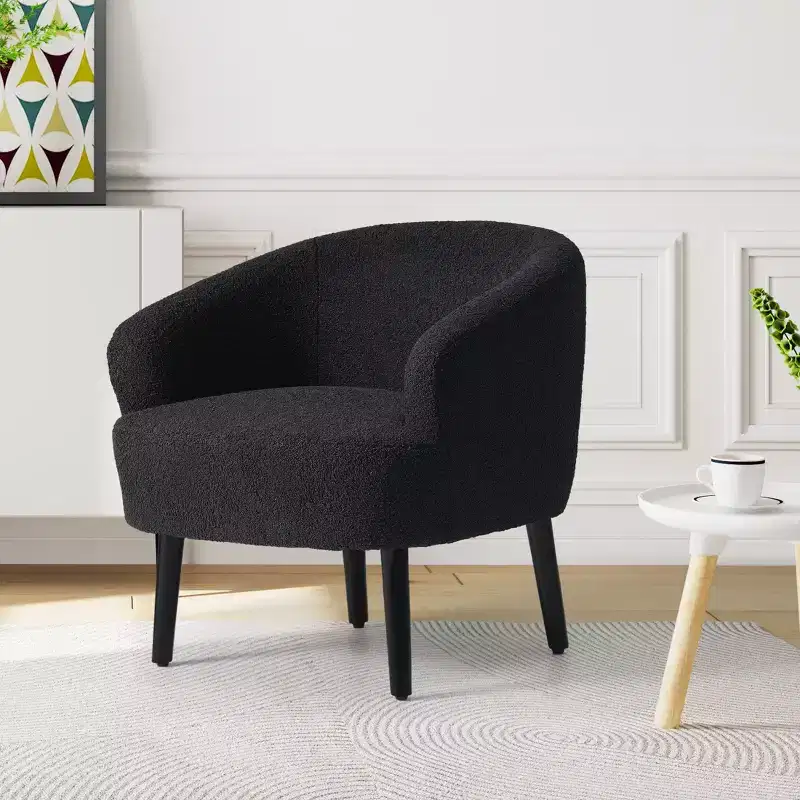WestinTrends Alexandria 29 Wide Mid Century Modern Faux Shearling Barrel Accent Arm Chair