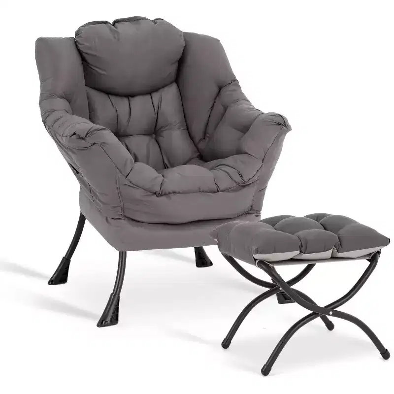 Accent Leisure Armchair with Ottoman, Side Pocket & Armrests – Dark Grey