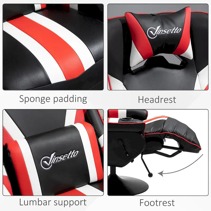 Vinsetto Race Video Game Chair with Reclining Backrest and Footrest, Headrest, and Cup Holder