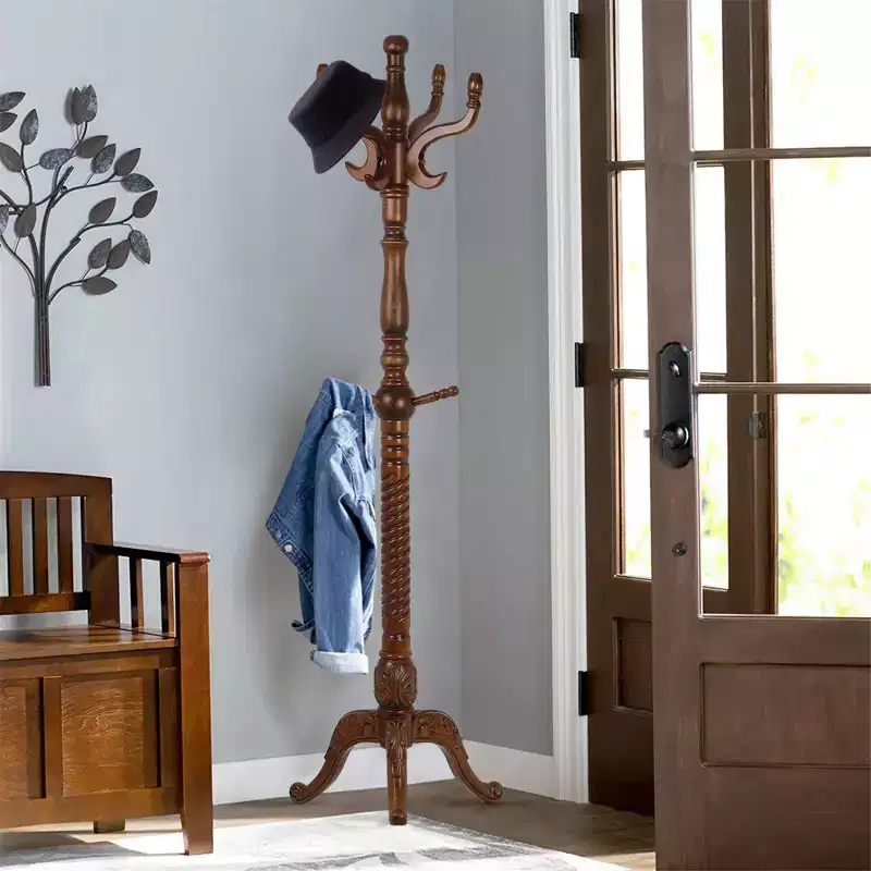 Bekrvio Retro Creative Solid Ash Wood Freestanding Coat Rack with 8 Hooks,for Coats/Hats/Scarves (Living Room/Bedroom)