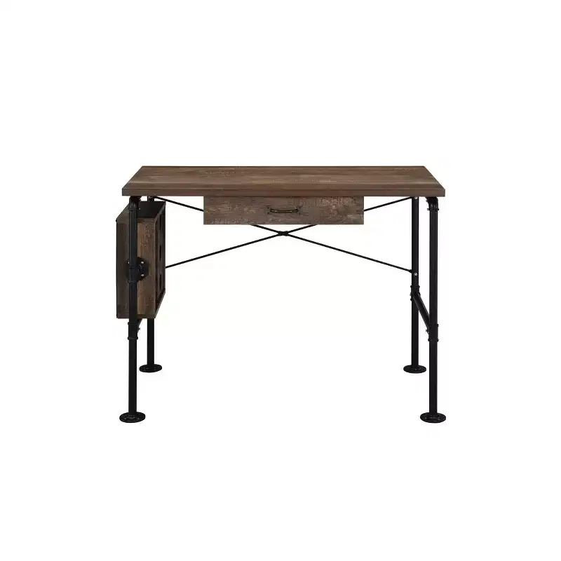 Endang Writing Desk Weathered Oak/Black - Acme Furniture: Metal Frame, Space-Saving 39 Surface