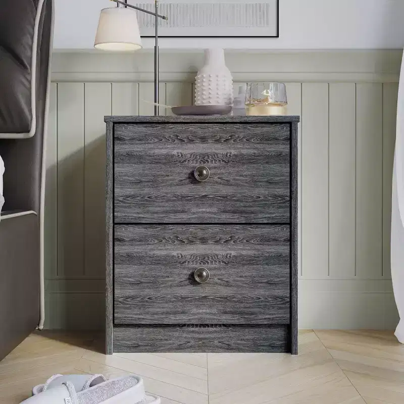 2-Drawer Nightstand, Engineered Wood with Veneer, White