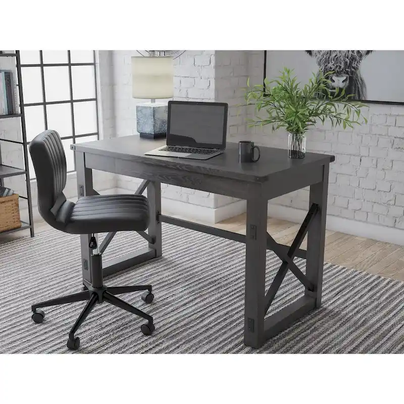 Brown Wood Grain Laminate Home Office Desk with Cross-Buck Rails and Center Drawer for 1 Person
