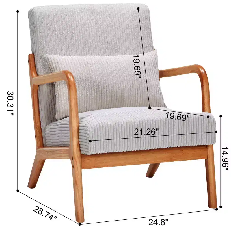 Mid-Century Modern Accent Chair with Solid Wood Frame