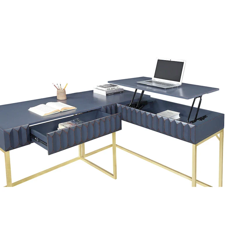 Bird Glam Metal Lift-top L-Shaped Computer Desk with USBs