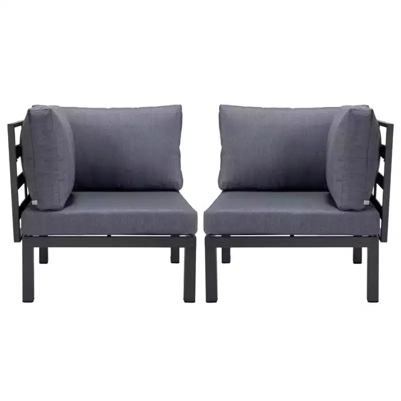 LeisureMod 2-Piece Corner Chair Loveseat Upholstered in Polyester with Aluminum Frame and Removable Cushion Hamilton Collection