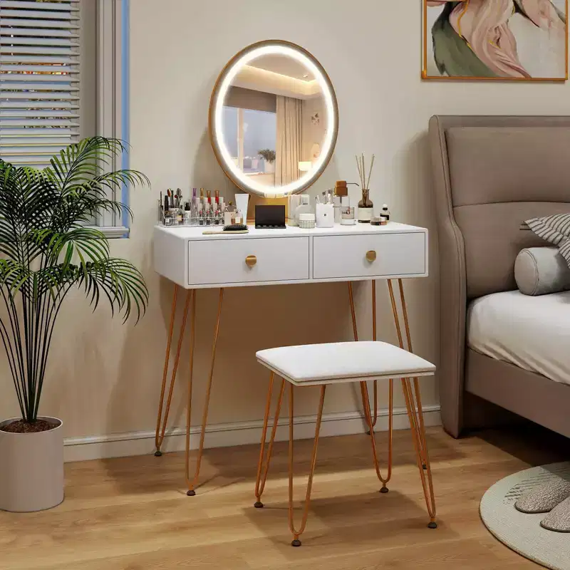 Vanity Makeup Dressing Table with 3 Lighting Modes Mirror Touch Switch White