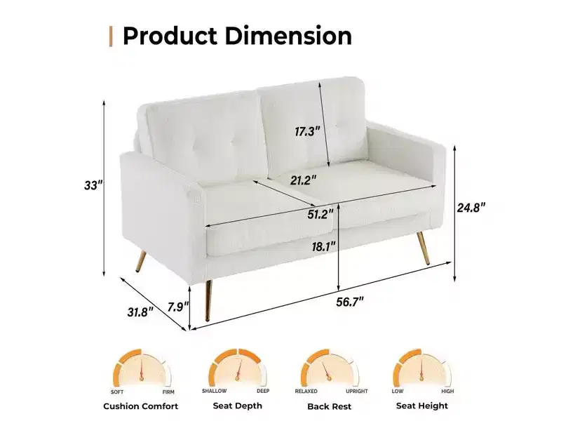 Karl Home |53.5 inch Square Arms Loveseat Sofa