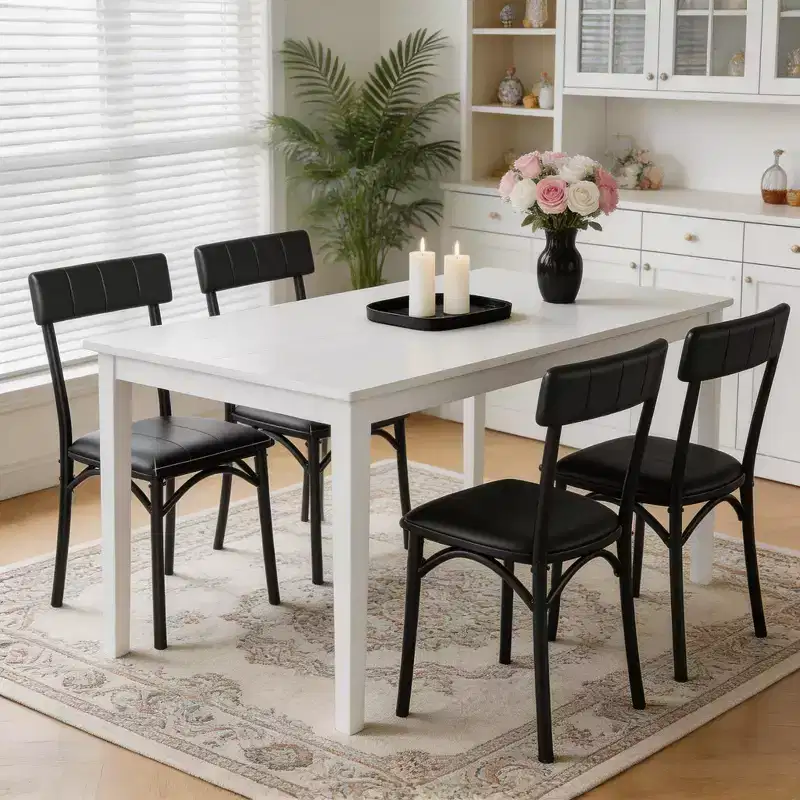 Dining Chairs Set of 4, PU Leather Kitchen Chairs, Dining Room Upholstered Chairs Set, Black Chair for Various Tables, Kitchen, Apartment