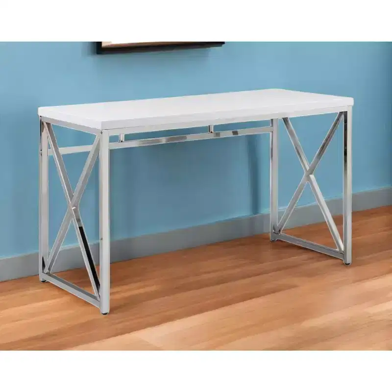 HomeRoots 47 White and Silver Wood and Metal Computer Desk