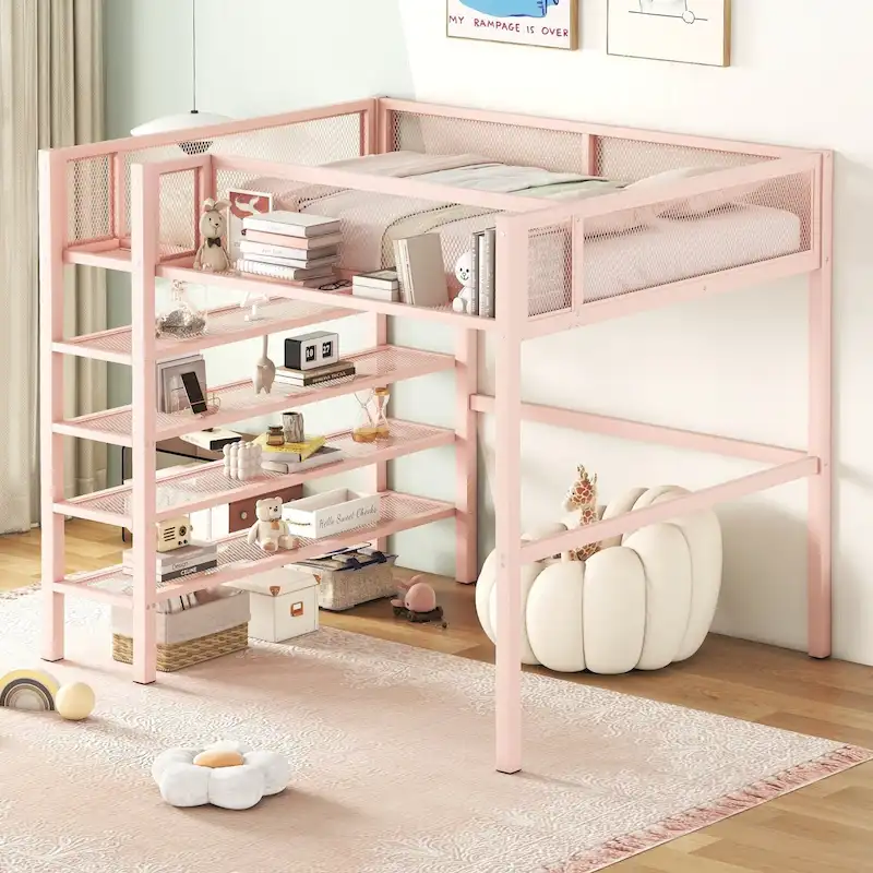 Full Loft Bed with Four Shelves