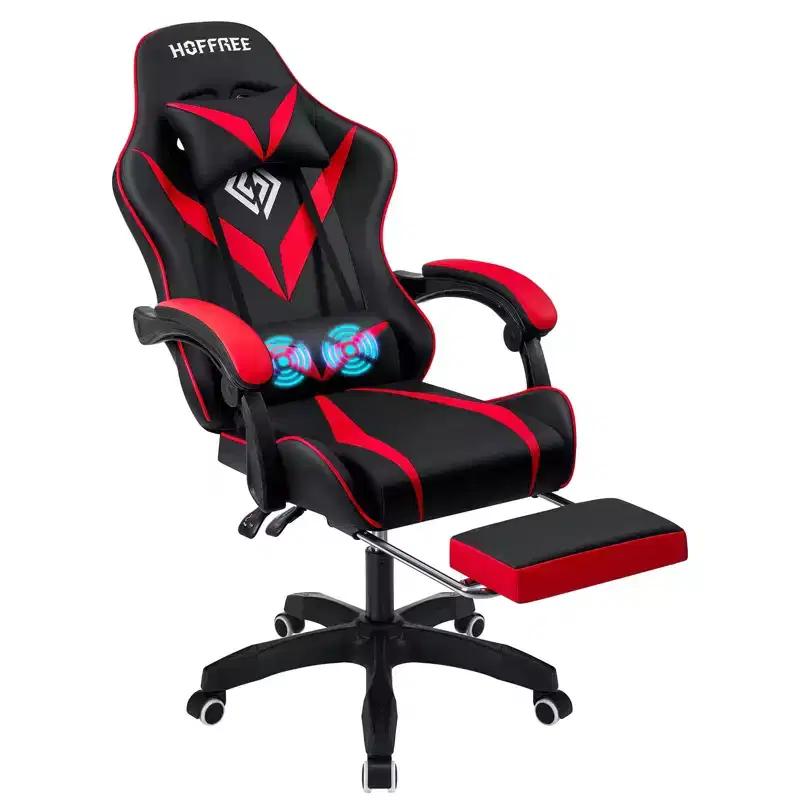 Hoffree Kids Massage Gaming Chair Ergonomic Office PC Chair with Footrest & Adjustable