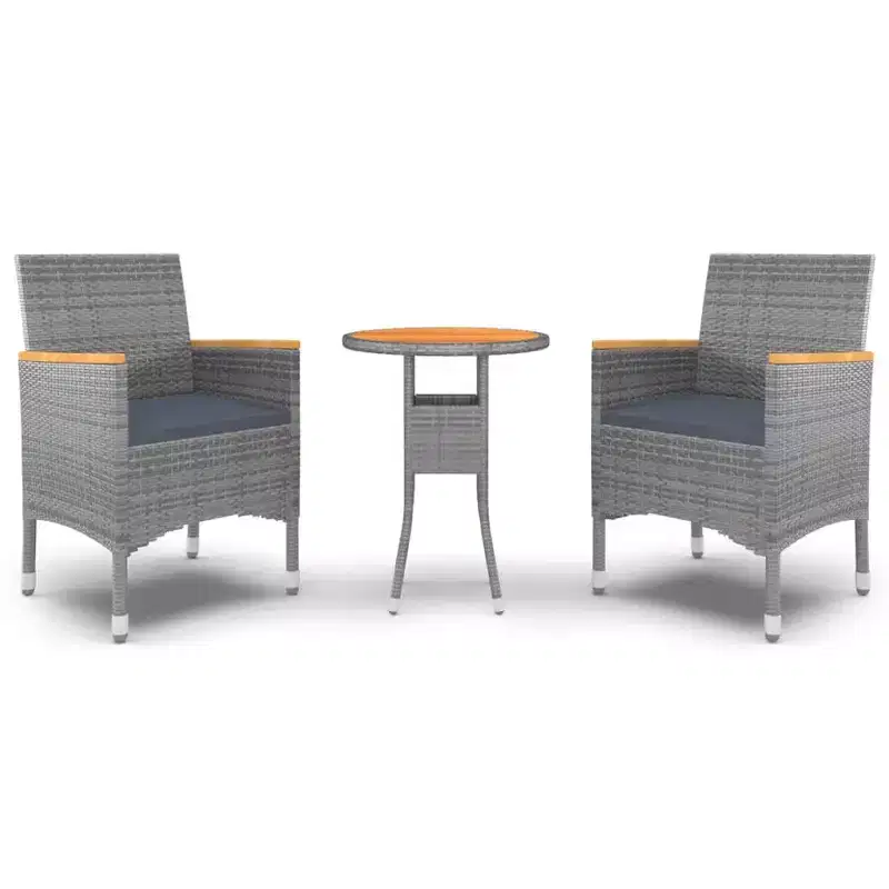 vidaXL Garden Dining Set Grey, Dark Grey Poly Rattan 3 Piece