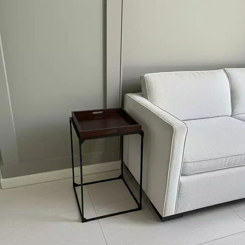 HomeRoots 29 Dark Brown and Black Solid Wood and Iron Square Frame End Table