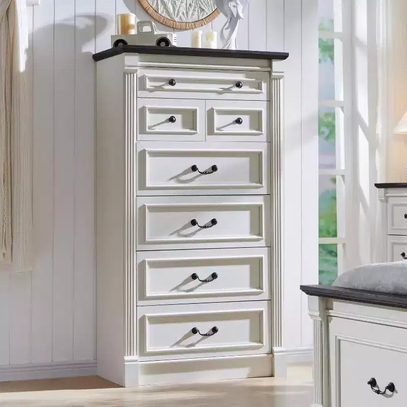 Farmhouse 7 Drawers Dresser for Bedroom, 57 Tall Dressers w/Roman Column