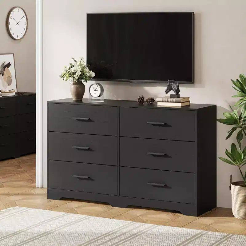 Black / White 6-Drawer Double Dresser, 47