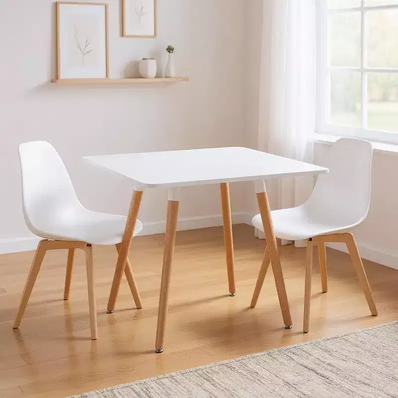 32 White and Natural Wood and Solid Wood Square Dining Table