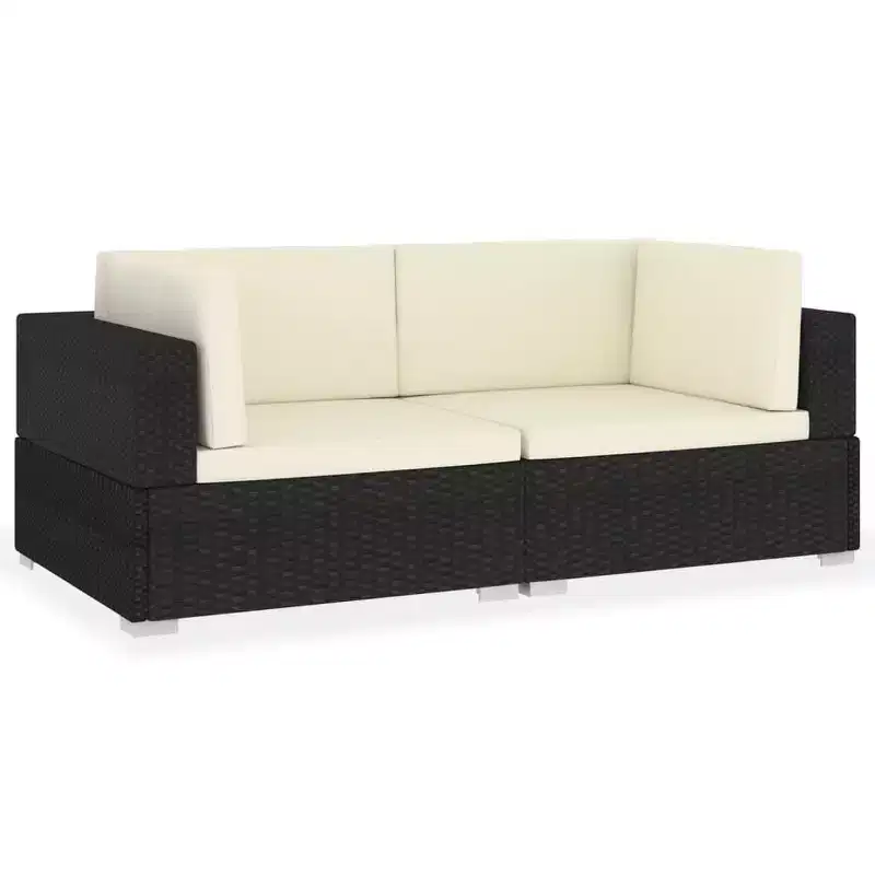 vidaXL 2 Piece Patio Sofa Set with Cushions Poly Rattan Black