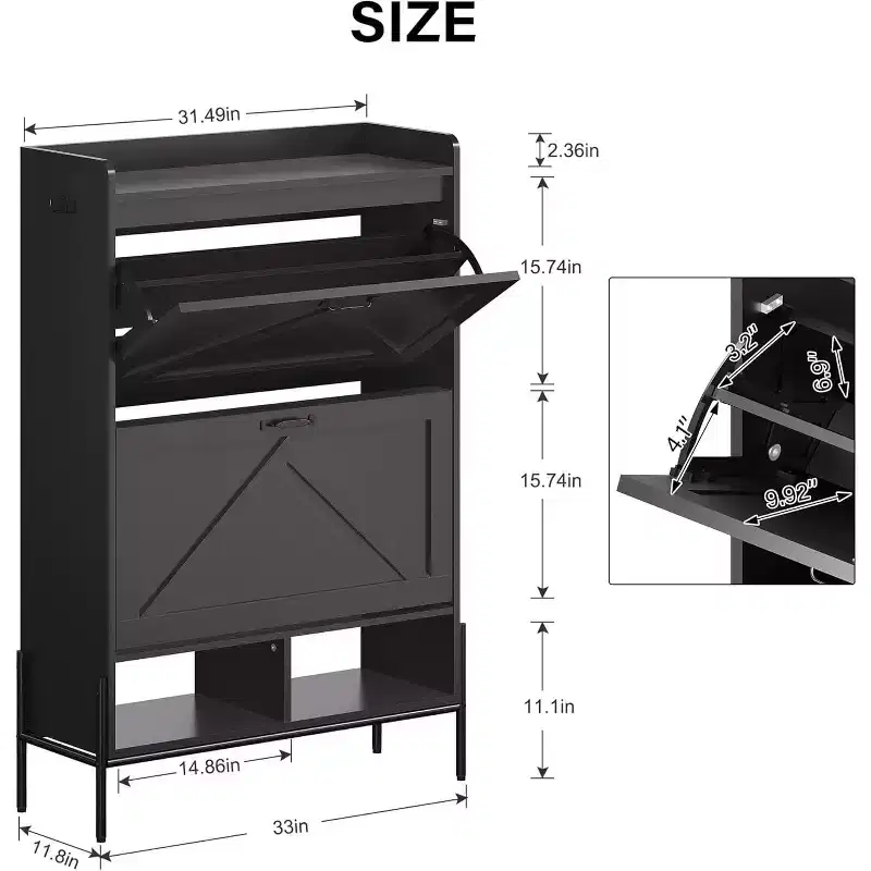 2-Drawer Shoe Cabinet - Farmhouse Rattan Entryway Organizer for 20 Pairs (Freestanding, Tool-Free Assembly)